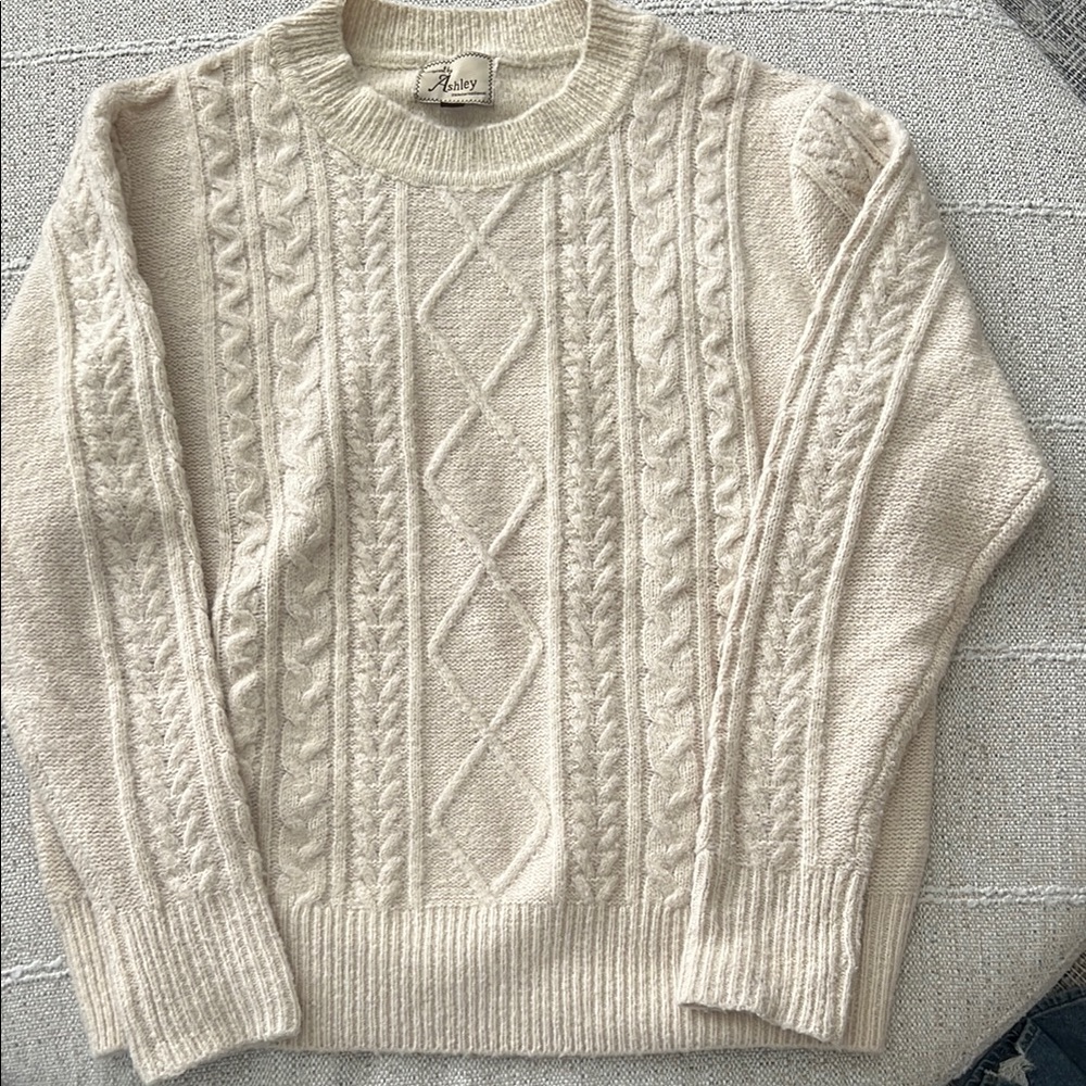 Ashley By 26 International Cream Cable Knit Crew Neck Sweater